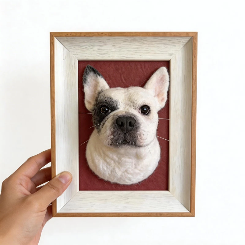 Handmade Wool Felt French Bulldog Portrait, Custom Needle Felt Dog Art, Pet Memorial Gift