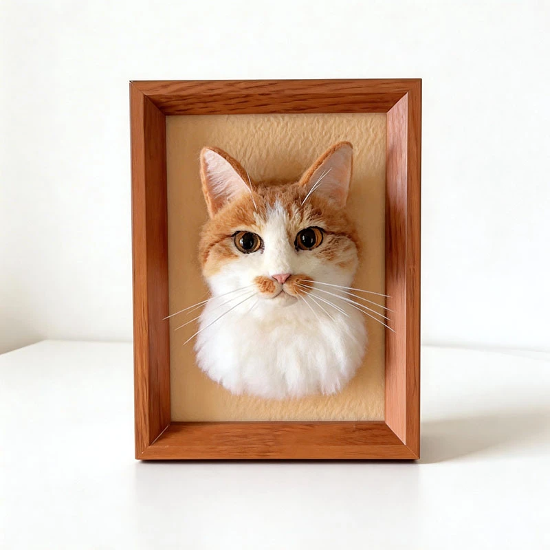 Handmade Wool Felt Orange Cat Portrait, Custom Needle Felt Cat Art, Pet Memorial Gift