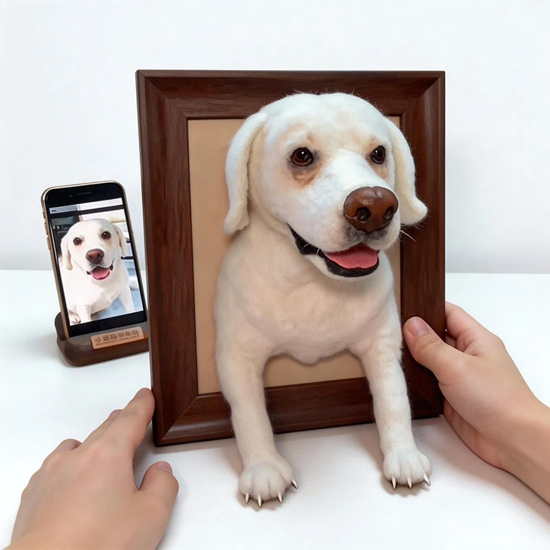 Handmade Wool Felt Labrador Retriever Portrait, Custom Needle Felt Dog Art, Pet Memorial Gift